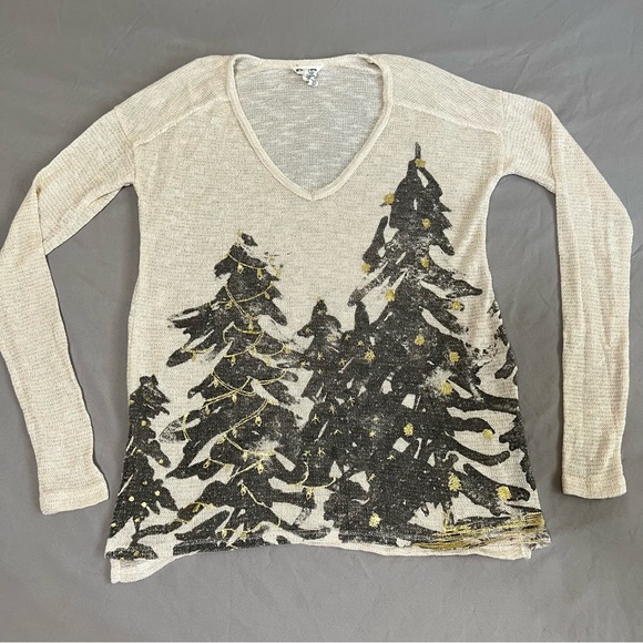 Bethany Mota Holiday Tree Knit Top Cream Long sleeves Size XS - Picture 7 of 16